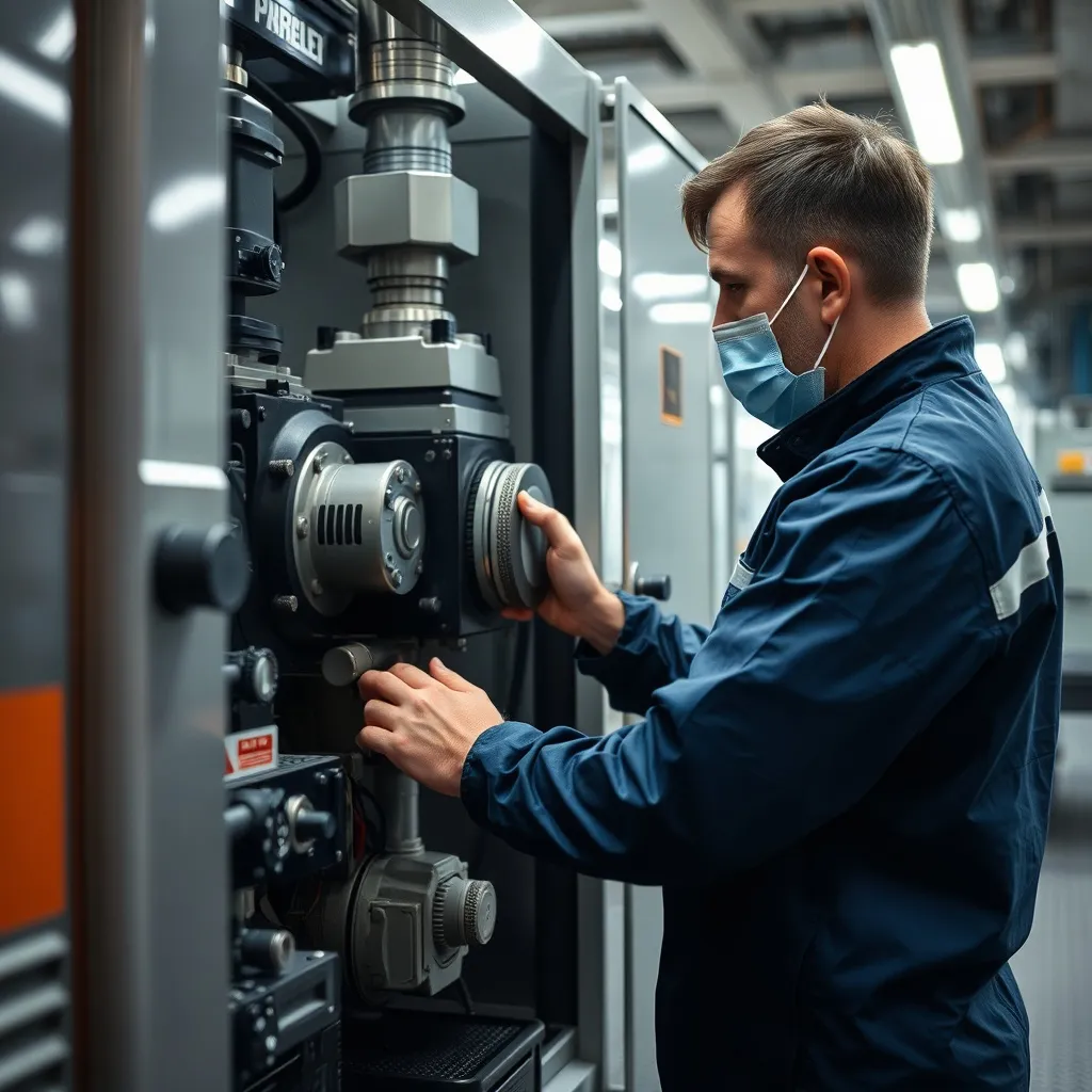 Close up of a professional technician checking a large indus